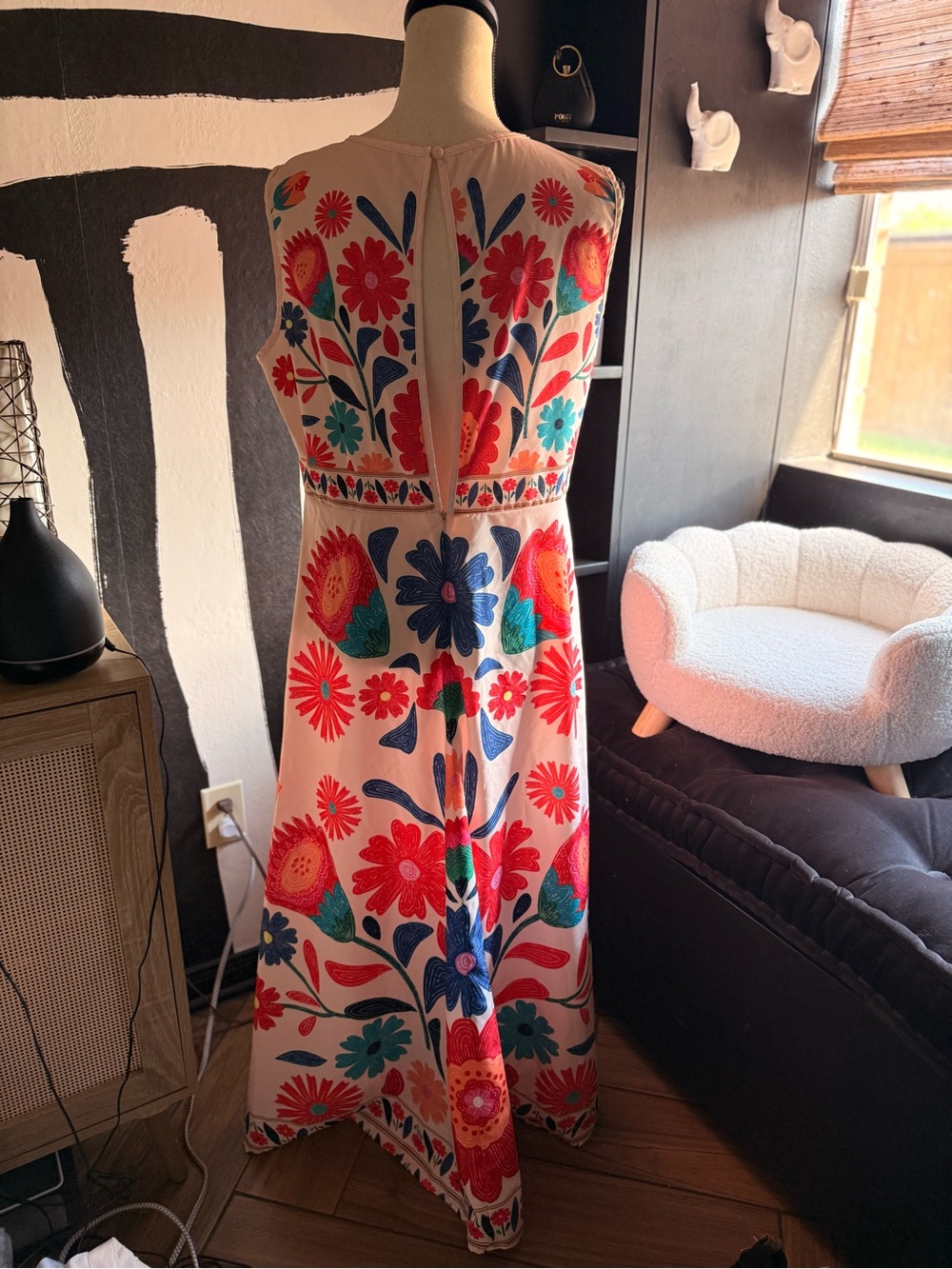 Floral Maxi Dress in White with Red & Blue Flowers - Picture 5 of 5